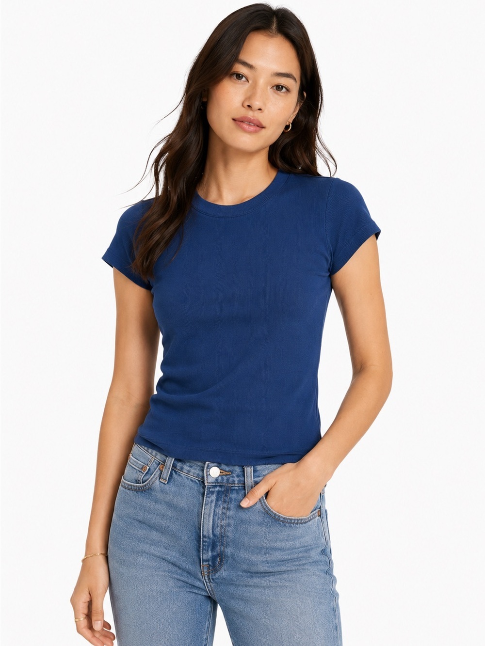 Madewell Supima Cotton Rib Short Sleeve Tee XS Blue